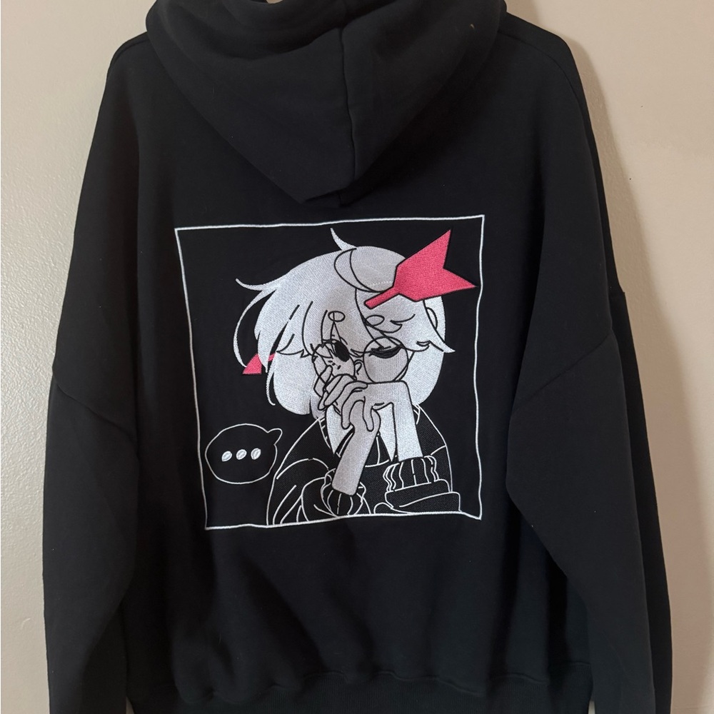Black OffScript Embroidered Velvet Cotton Hoodie Size L